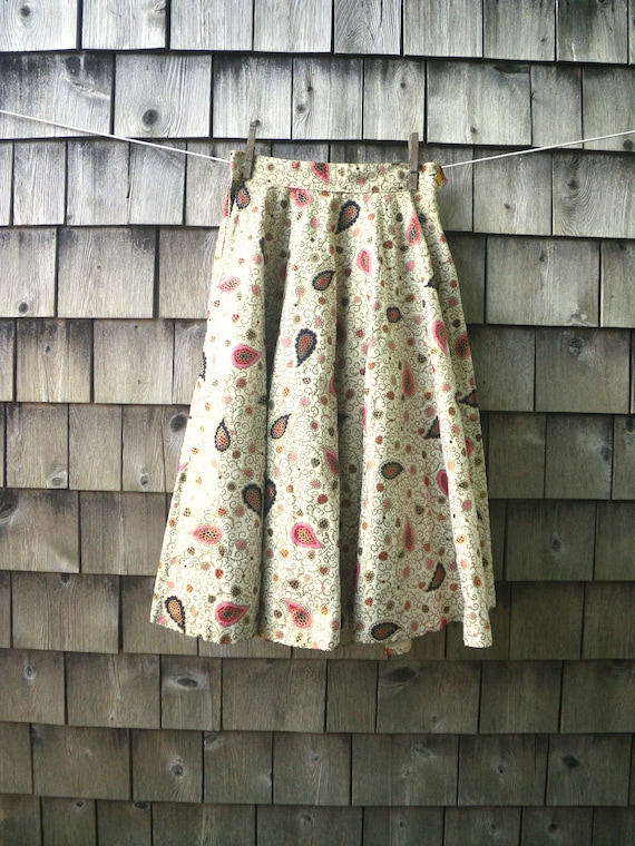 1950s Flocked Cotton Paisley Print Circle Skirt, X