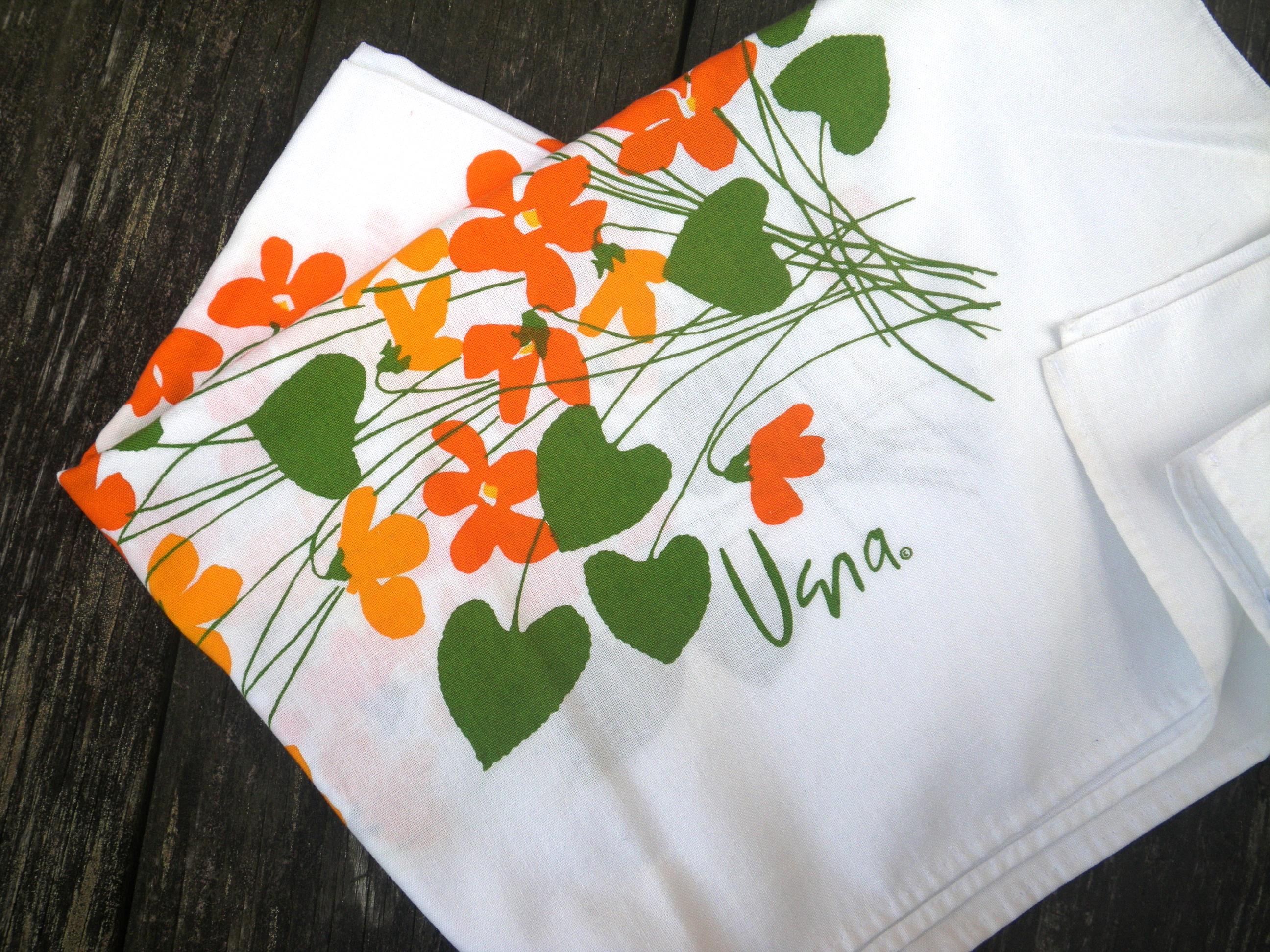 Vera Neumann Orange Floral Square Tablecloth, 50x52, Cheerful Bright Kitchen Decor