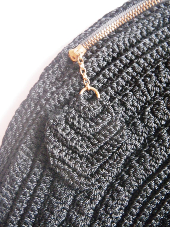 1940s Very Large Black Crochet Semi-Circle Clutch… - image 2