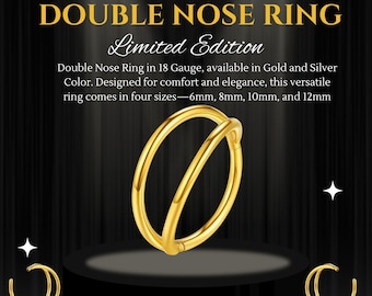 Aro nasal doble de oro de 20 g y plata. Pendiente de aro para hélix, daith, tragus, caracola, cartílago, lóbulo. Regalos.