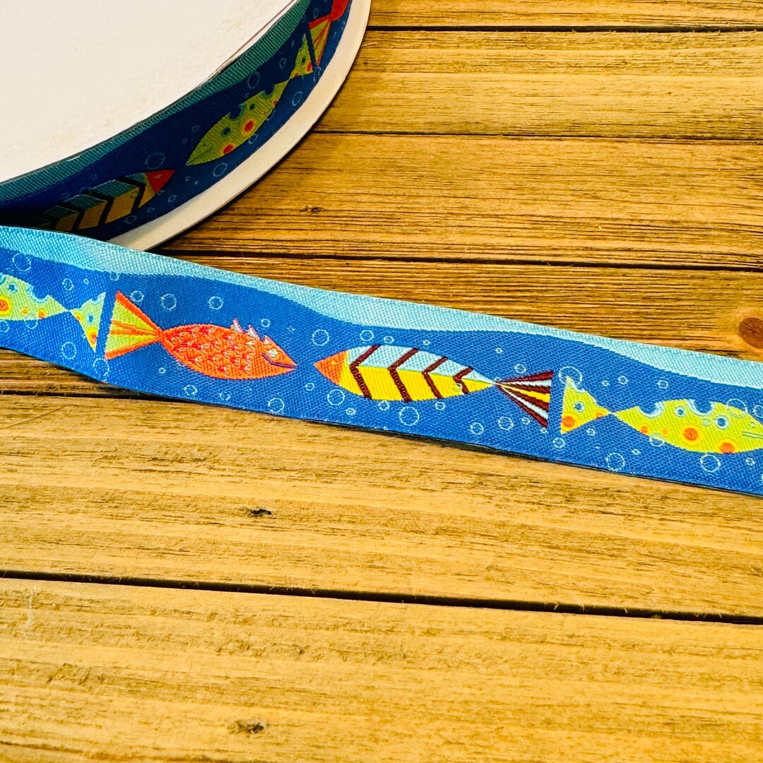 7/8 Deep Blue Sea Jacquard Ribbon, Colorful Fish Ribbon, Sewing ...