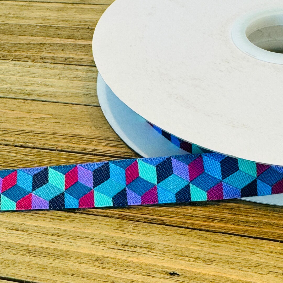 Blue Book Ribbon Shell 5/8 Blue Tumbling Blocks Jacquard Ribbon, Dog Collar Ribbon, Garment ...