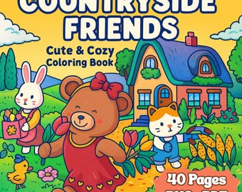 Cozy Friends Coloring Book, 40 Printable Pages for Kids Adults, Instant Digital Download, Cute & Comfy Coloring Pages, Digital Coloring Page