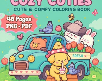 Cozy Cuties Coloring Book, 46 Printable Pages for Kids Adults, Instant Digital Download, Cute & Comfy Coloring Pages, Relax Digital Coloring
