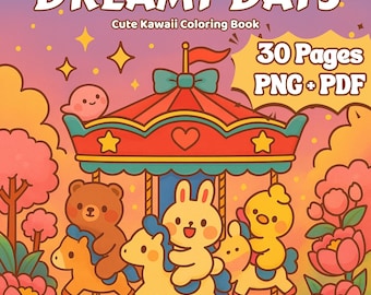 Dreamy Days: Bold and Easy Coloring Book, 30 Printable Pages for Kids & Adults, Digital Download, Cute Kawaii Magical Colorin, Stress Relief