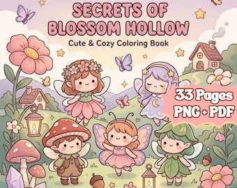 Tiny Cozy Fairies Coloring Book | Cute Fairy Garden Coloring Page | Mushroom House & Woodland Fantasy | Kids Coloring Book | Printable Color