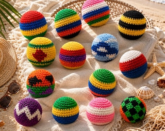 Handmade Crochet Hacky Sack, Soft Juggling Ball, Perfect for Outdoor Games Boho Style Crochet, Color Crochet Kick Ball, Handmade Fidget Toy