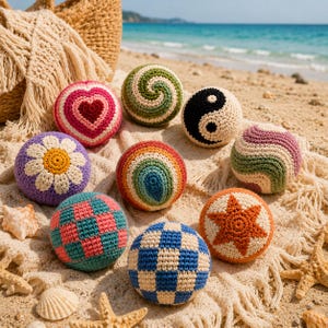 Boho-stil virkad Hacky Sack-fotväska, färgglad geometrisk stickad sparkboll, regnbågshacky, virkad säck, skrivbordsleksaker