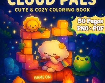 Cozy Cloud Pads Coloring Book, 50 Printable Pages Kid Adult, Instant Digital Download, Cute & Comfy Coloring Pages, Relax Digital Coloring