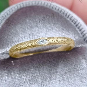 Unique lily of the valley design wedding band marquise moissanite stacking matching band may birthflower anniversary rings for women