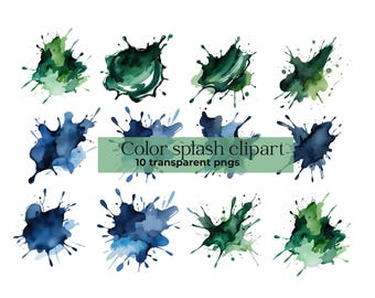 Watercolor Splash Clipart PNG: Colorful Digital Stickers (3000x3000px) (Digital Download)