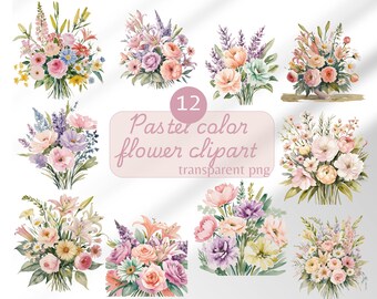 Pastel color flower clipart floral png watercolor flower clipart watercolor floral clipart flower bouquet digital sticker wedding flower png