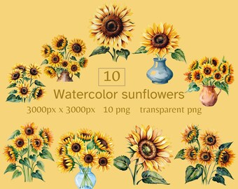 Sunflower clipart watercolor floral digital sticker watercolor style sunflower bouquet png cute sunflowers clipart sunflower bouquet