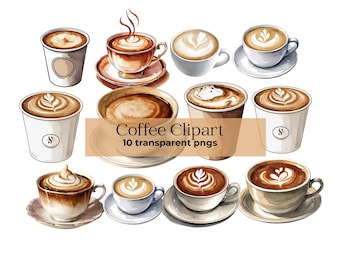Kaffe clipart akvarell kaffe clipart Cappuccino clipart kaffe digitalt klistermärke Latte clipart latte png kaffeälskare clipart barmeny png