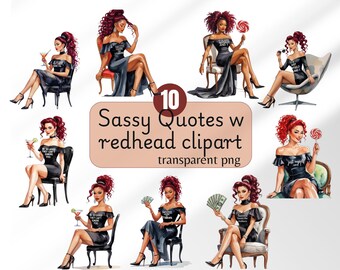 Girl Boss Clipart Set Redhead Fashion Woman PNG Digital Download rich woman png powerful saying money quotes