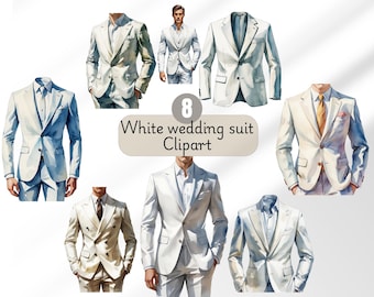 Watercolor Wedding Suit Clipart: Groom Outfit PNG Stickers (Digital Download)