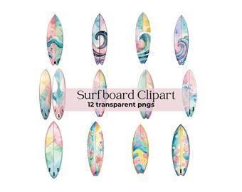 Surfboard clipart pastel color surfboard digital sticker watercolor surfboard png island png beach clipart waves digital sticker