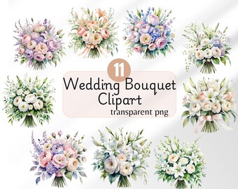 Watercolor Wedding Bouquet Clipart: Pastel Flowers (PNG Digital Download)