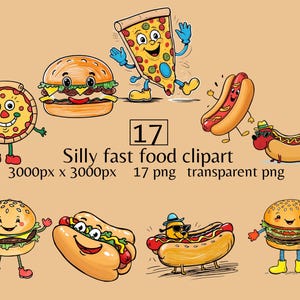 Food clipart funny fast food clipart silly food clipart whimsical food png food characters digital sticker silly  hot dog clipart pizza png
