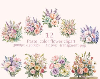 Pastel color flower clipart floral clipart watercolor flower clipart watercolor floral clipart flower bouquet digital sticker flower png