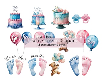 Gender Reveal Clipart baby shower png he or she svg baby shower balloons png cake clipart blue balloon svg pink balloon clipart