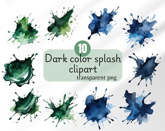 Watercolor Splash Clipart PNG: Colorful Digital Stickers (3000x3000px) (Digital Download)