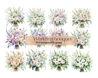 Watercolor Wedding Bouquet Clipart: Pastel Flowers (PNG Digital Download)