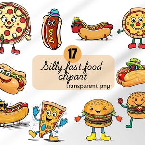 Food clipart funny fast food clipart silly food clipart whimsical food png food characters digital sticker silly  hot dog clipart pizza png