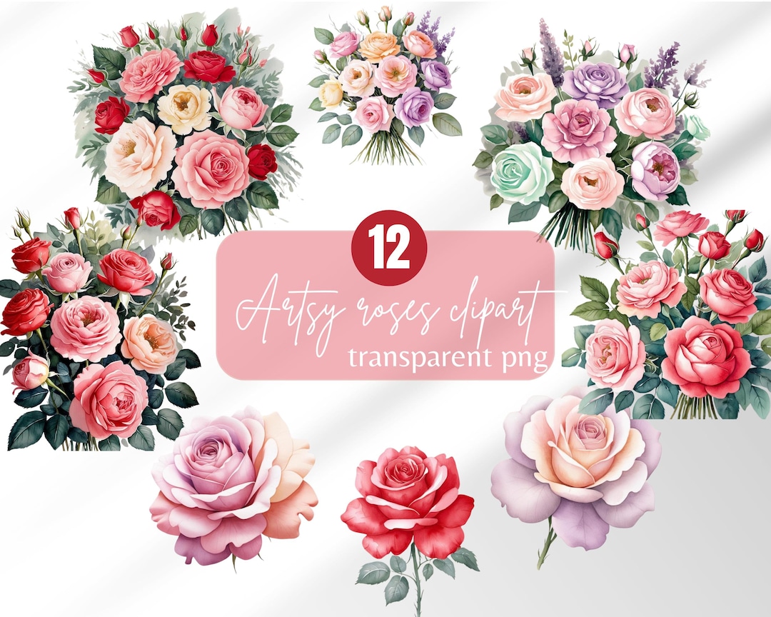 Watercolor Floral Digital Sticker Pastel Color Floral Clipart Pink and ...