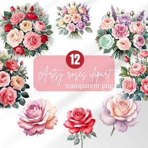 Aquarell Rose Clipart Pastell Farbe Blumen Clipart rosa und rote Rosen png Rosenstrauß Clipart künstlerische Rosen digitale Aufkleber