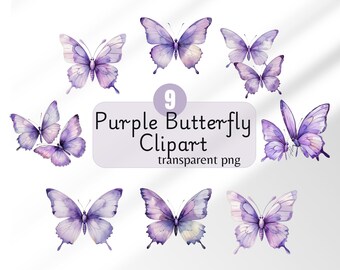 Watercolor Butterfly Clipart: Pastel Purple Digital Stickers (PNG Download)