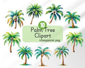 Watercolor Palm Tree Clipart Bundle: Tropical Island PNG Stickers (Digital Download
