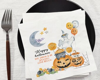 Custom Halloween Party Napkins: Pumpkin & Ghost Design
