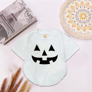 Smiling Jack O Lantern Baby Bodysuit, Halloween, Baby Shower Gift, Pumpkin Baby Romper, Halloween Bodysuit, Months Romper, Bubble Romper