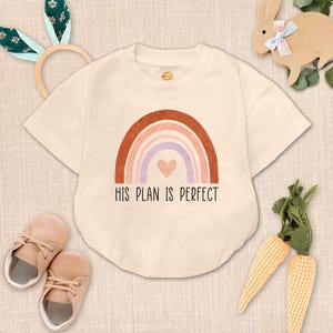 Rainbow Baby Reveal Baby Romper, His plan is perfect, Pregnancy Announcement Bodysuit, IVF Infant Bodysuit, Baby Shower Gift, Months Romper