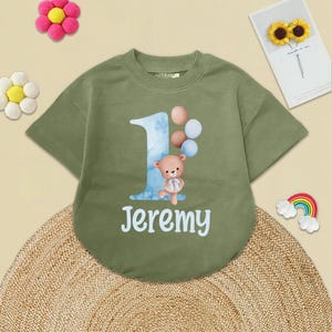 Custom name Teddy Bear Baby Romper, 1st birthday Outfit for Baby boys, Beary Special Theme Party Gift, Months Romper, Bear Blue Balloons