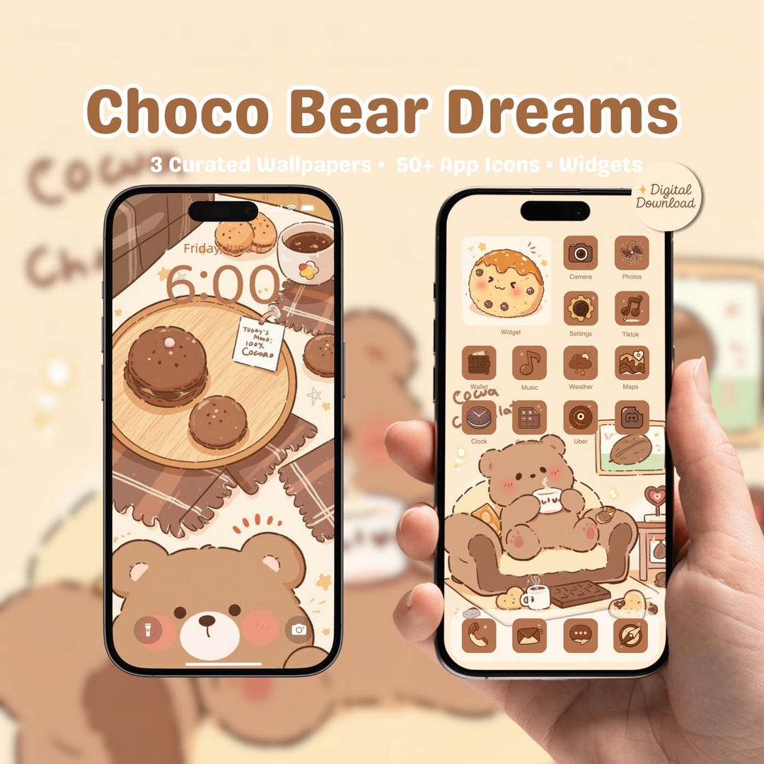 Choco Bear Dreams Ios Theme – Cute Chocolate Bear App Icons + 3 ...
