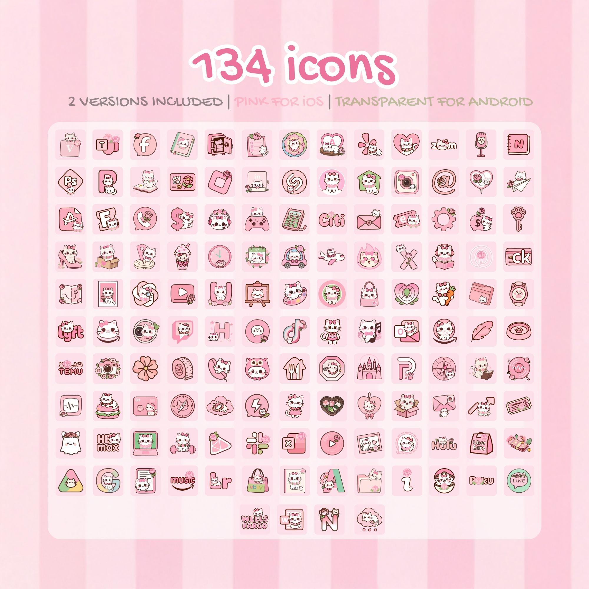 Cute Imessage Drawing App Icons for Ios & Android | Pink Kawaii Cat Theme Pack | 134 Cute ...