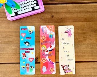 Y2K Bookmarks | Laminated Bookmarks | Nostalgic Bookmarks | 2000s Kids | 90s Kids | Lizzie McGuire | Powerpuff Girls | Courage | Throwback