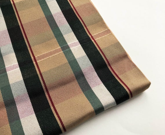 Gold Plaid Drapery Fabric White And Cranberry Accents Etsy