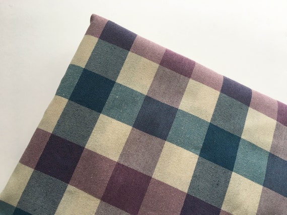 Plaid Home Decor Fabric In Blue Cream Purple For Drapery Etsy