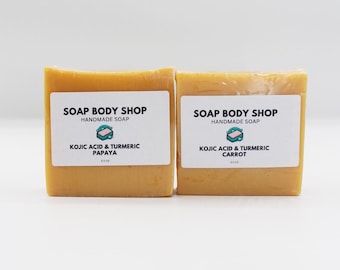 Kojic Turmeric Soap Set: Unscented, Papaya & Carrot, Goat Milk, Handmade