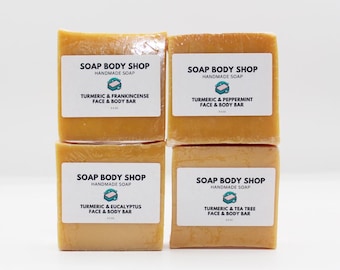 Turmeric Essential Oil Soap Set: Frankincense, Peppermint, Eucalyptus, Tea Tree