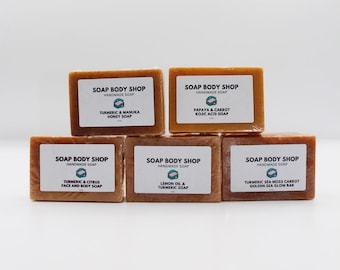 Handmade Turmeric Soap Set, Manuka Honey, Sea Moss, Citrus, and Kojic