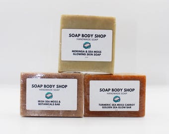 Handmade Sea Moss Soap Set: Moringa, Turmeric & Botanicals, Goat's Milk