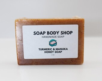 Sapone alla curcuma e miele di Manuka: sandalo, olio di cocco, latte di capra - 4 oz