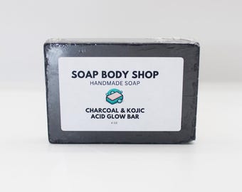 Handmade Charcoal & Kojic Acid Soap: Lemongrass Scent, Goat's Milk - 4 oz