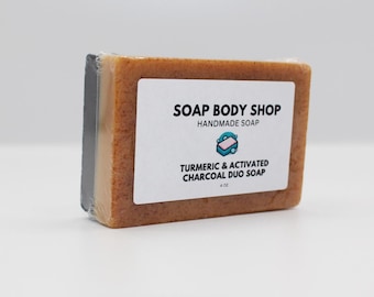 Handmade Turmeric & Activated Charcoal Soap, Essential Oils, 3.5oz