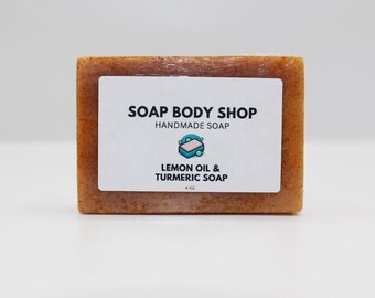 Lemon and Turmeric Soap, Grapeseed and Coconut Oil, Citrus Scent (4 oz)