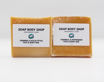 Turmeric Soap Set: Eucalyptus & Peppermint, Handmade Goat's Milk Soap